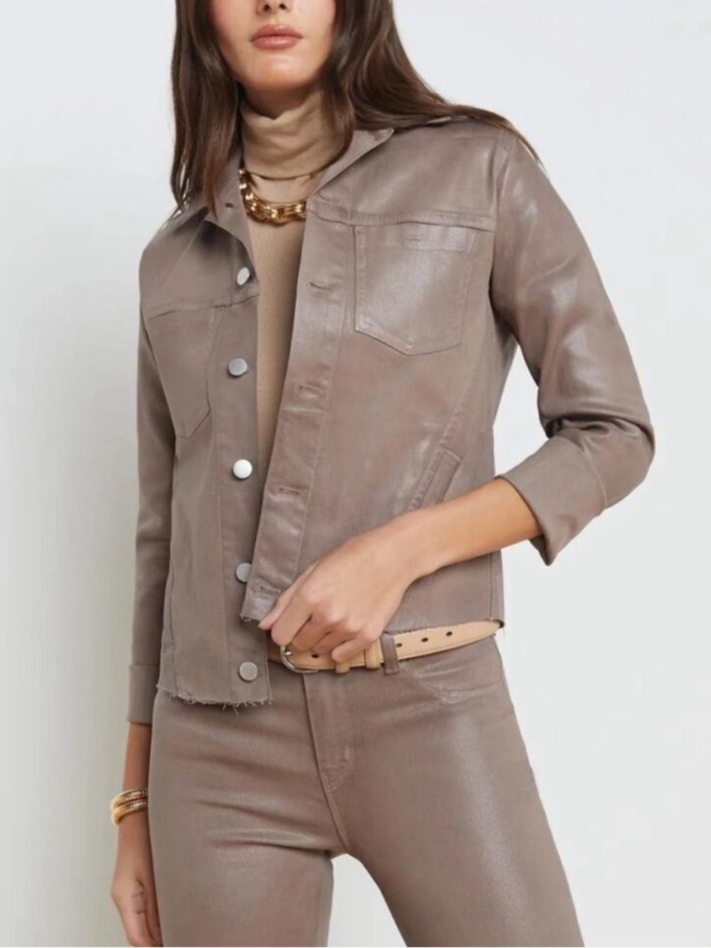 NWT L’Agence Janelle Slim Raw Jacket Deep Taupe Coated Size XS